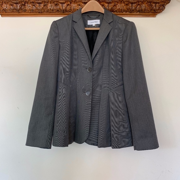 Calvin Klein Jackets & Blazers - Calvin Klein Grey Herringbone Pleated Blazer 8